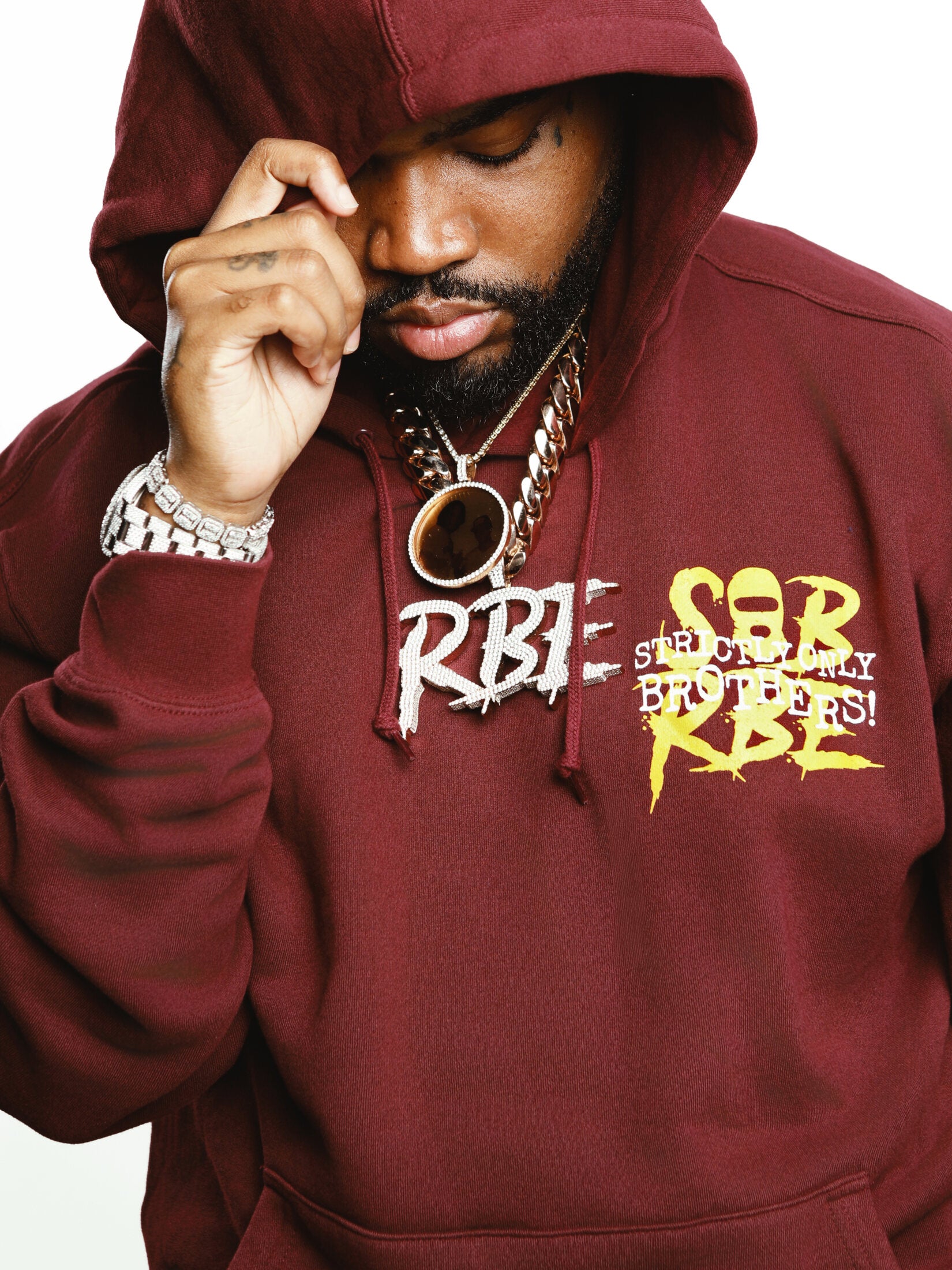 SOB x RBE burgundy Strictly Only Brothers hoodie